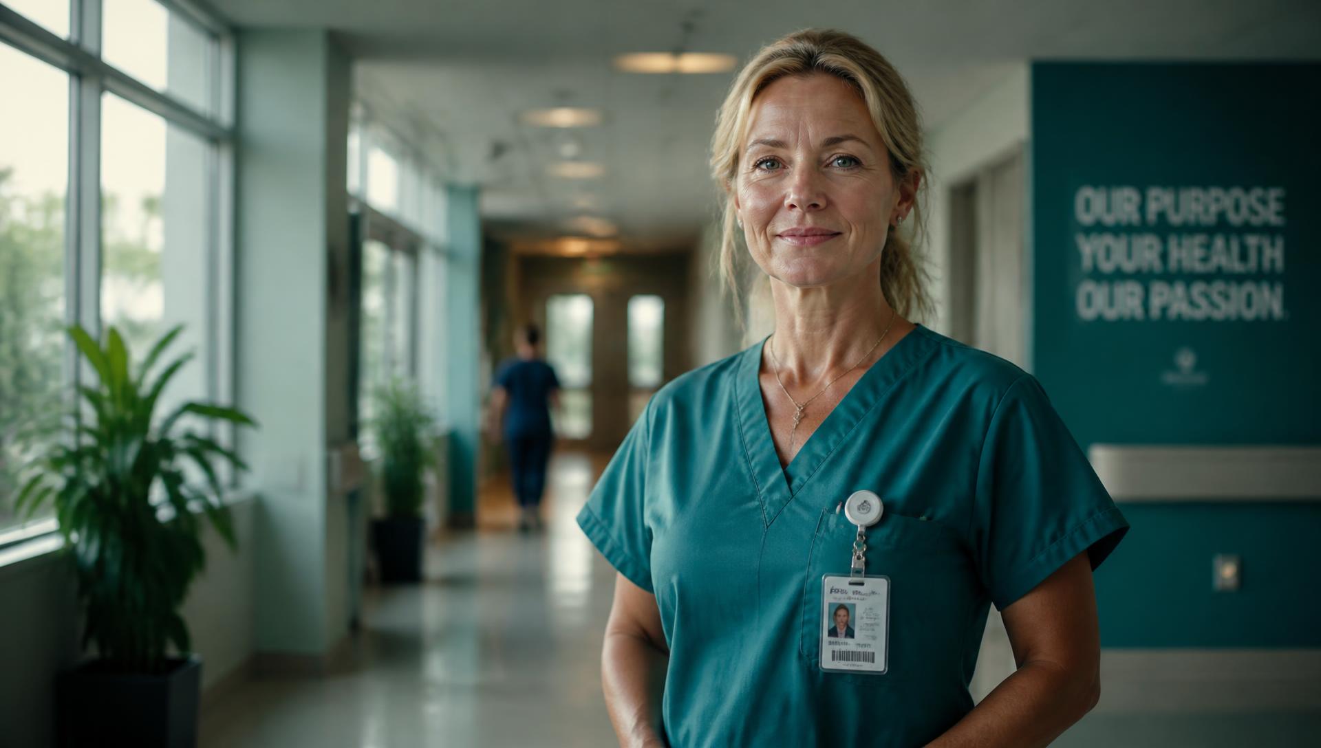 Nurse leader in a hospital corridor