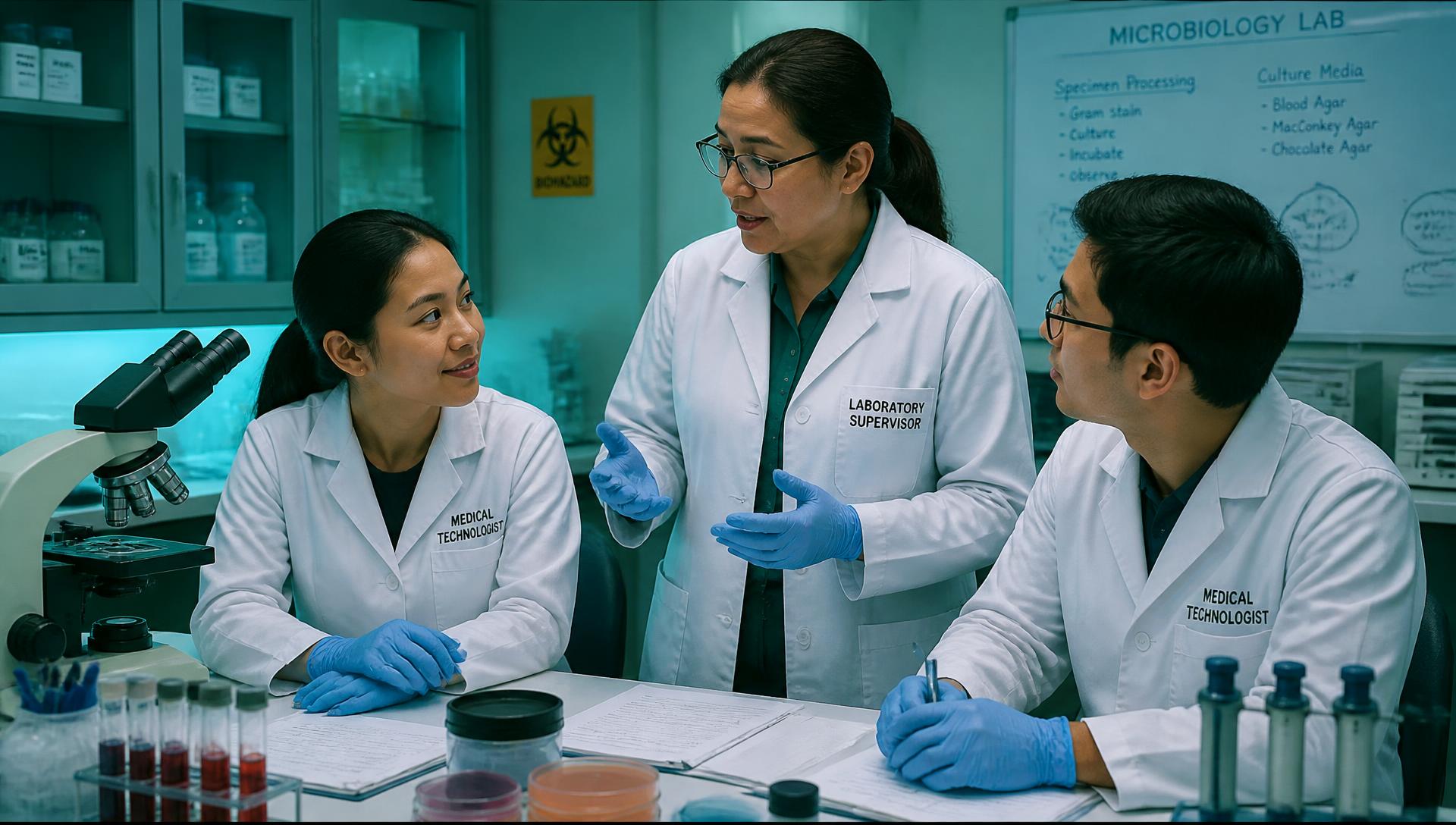 Laboratory team reviewing quality data